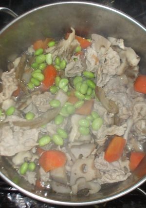 蓮根ごぼう煮物♪簡単豚肉根菜煮物-レシピのメイン写真
