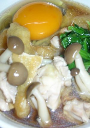 鶏肉とキノコの月見蕎麦（うどん）-レシピのメイン写真