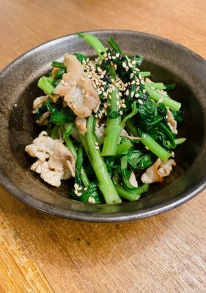 簡単！豚しゃぶ肉と春菊の味ぽん炒め☆-レシピのメイン写真