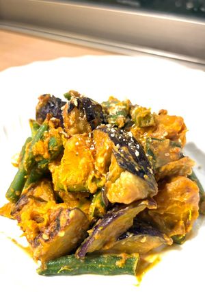 【簡単副菜】かぼちゃと茄子いんげんのごまだれ和え-レシピのメイン写真
