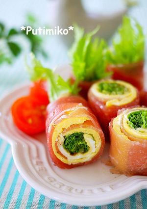 可愛い前菜＊生ハムと卵で水菜巻き♪-レシピのメイン写真
