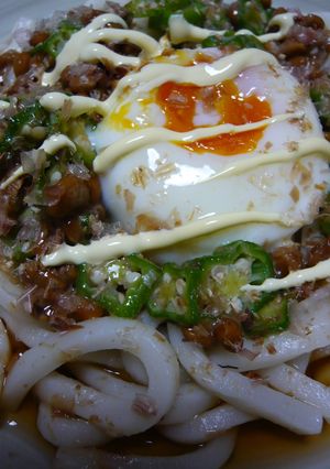 ネバネバうどん~マヨ玉のせ~-レシピのメイン写真