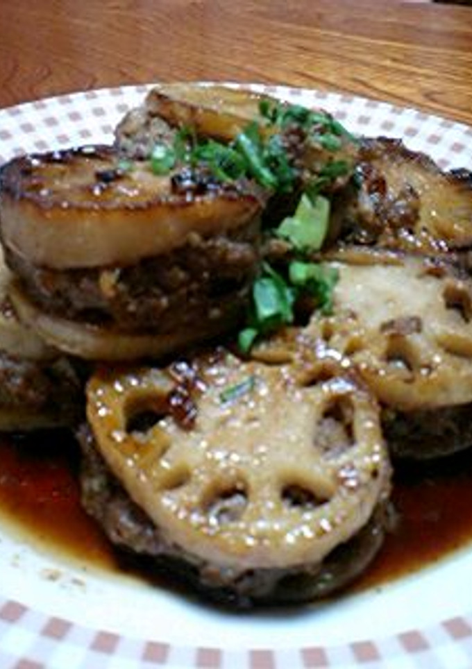 残ったハンバーグのタネで蓮根のはさみ焼き-レシピのメイン写真