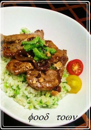 秋味☆『夏の名残り丼』✿....ゴーヤご飯のステーキ丼-レシピのメイン写真