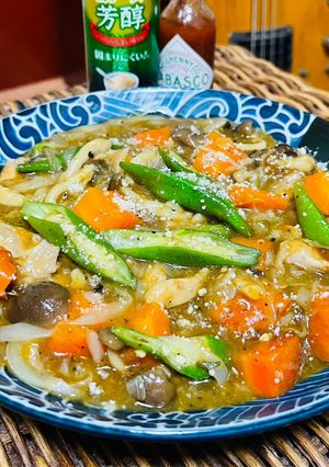 玉ねぎとオクラとしめじの無水カレー🍛-レシピのメイン写真