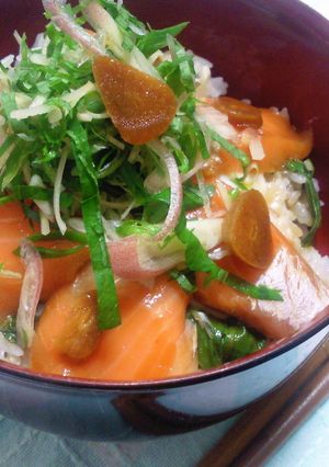 大葉にんにく醤油でサーモンの漬け丼！-レシピのメイン写真