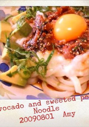 アボカド・甘辛豚・とろろのぶっかけうどん-レシピのメイン写真