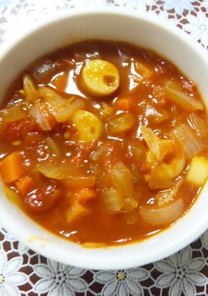 チーカマ入り★トマトベースの野菜スープ♪-レシピのメイン写真