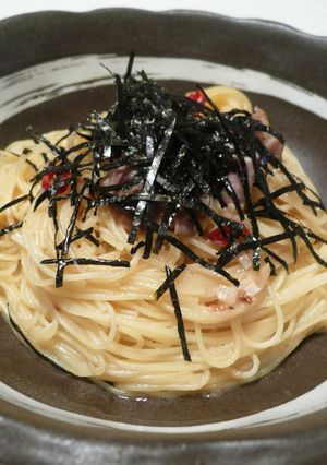 簡単♪　和風ガーリックわさび梅肉パスタ-レシピのメイン写真
