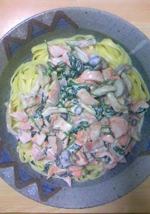 簡単！サーモンときのこのクリームパスタ-レシピのメイン写真