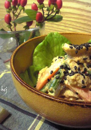 蓮根と豚肉のピリ辛ごまマヨサラダ-レシピのメイン写真