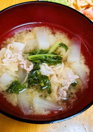 豚バラ肉と大根＆葉っぱ入りお味噌汁-レシピのメイン写真