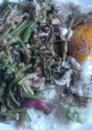 備蓄米でカフェ丼V121ポパイ・ツナ月見-レシピのメイン写真