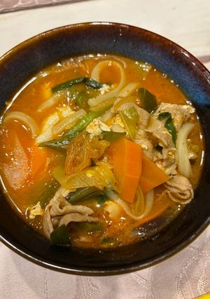 プチっと鍋で豚キムチうどん-レシピのメイン写真