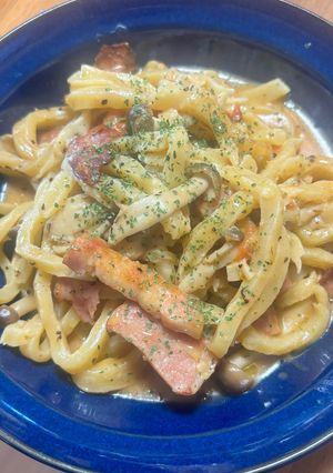 手打ち生パスタ　ベーコントマトしめじ-レシピのメイン写真