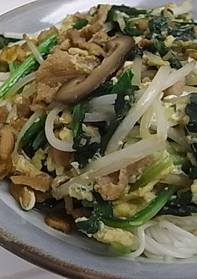 そうめん。豚ひき肉と野菜の卵とじ乗せ～-レシピのメイン写真