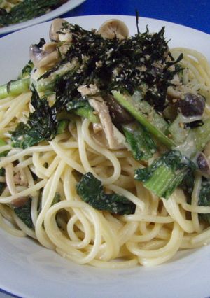 小松菜としめじの豆乳味噌パスタ-レシピのメイン写真