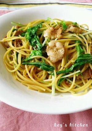 水菜と豚肉の和風パスタ-レシピのメイン写真