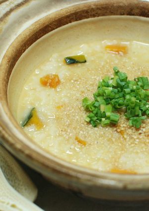 味噌風味♪ほっこりカボチャとゴマのおかゆ-レシピのメイン写真