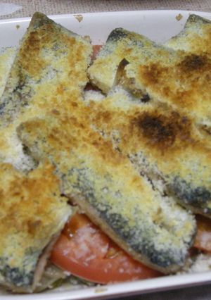 *秋刀魚と玉葱とトマトの重ね焼き*-レシピのメイン写真