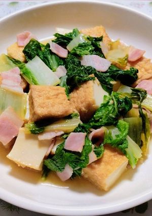 白菜ベーコン厚揚レンジ蒸し料理！丼！簡単ランチ-レシピのメイン写真