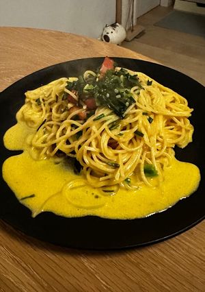 ニラとベーコンの濃厚カルボナーラ♪魚醤仕立て-レシピのメイン写真