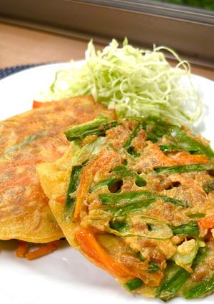 【簡単副菜】納豆とニラねぎ人参のチヂミアレンジ-レシピのメイン写真