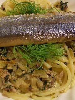 さんまのパスタ、ポワレ載せ、ディル風味-レシピのメイン写真
