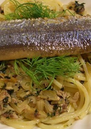 さんまのパスタ、ポワレ載せ、ディル風味-レシピのメイン写真