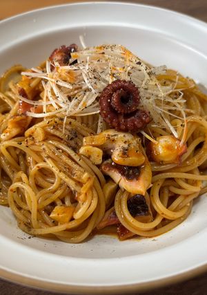 タコと食べるラー油のピリ辛パスタ-レシピのメイン写真