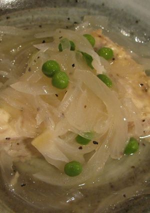豆腐と豚ひき肉のレンジ蒸し、玉ねぎあん-レシピのメイン写真