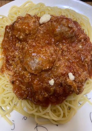 ミートボール入りミートソースパスタ-レシピのメイン写真