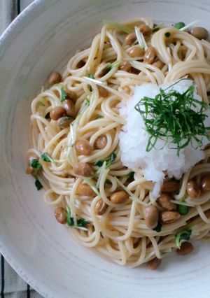納豆&貝割れパスタ。日本の味!-レシピのメイン写真