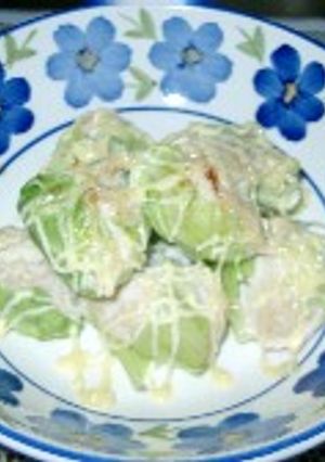 鳥ミンチ肉のｷｬﾍﾞﾂ包みレンジ蒸し-レシピのメイン写真