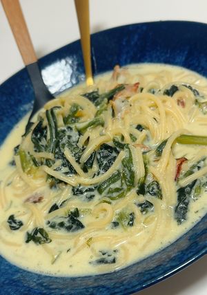 ベーコンとほうれん草の豆乳クリームパスタ-レシピのメイン写真