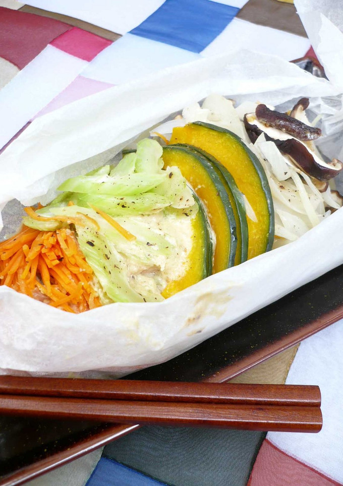 鮭と五方色野菜の包み焼き♪トースターで-レシピのメイン写真