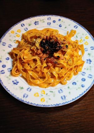 フライドオニオンとベーコンのカルボナーラ-レシピのメイン写真