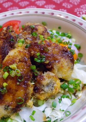 牡蠣のフライのっけ丼　ニンニクバター醤油-レシピのメイン写真