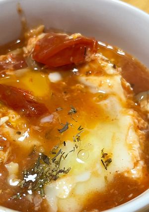 ミニトマトときのこのスープ（卵入り-レシピのメイン写真