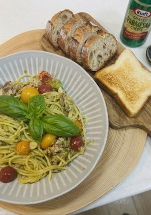 あみ海老と帆立と鰯油漬けとバジルのパスタ-レシピのメイン写真