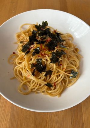 ポークソテーの油でオイルパスタ！-レシピのメイン写真