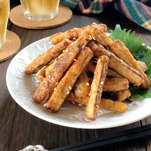 カリッホク！やみつき甘辛ごぼう唐揚げ。