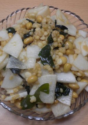 大根わかめ大豆の天かすめんつゆサラダ-レシピのメイン写真