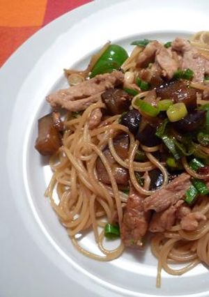 豚肉、ナス、ピーマンの甘辛ソースパスタ-レシピのメイン写真
