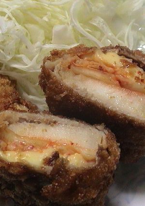 キムチ入り　豚肉のお餅とチーズ巻きフライ-レシピのメイン写真