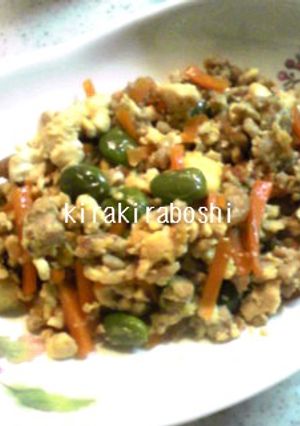 簡単♪満足♪枝豆＆豚肉入りいり豆腐-レシピのメイン写真