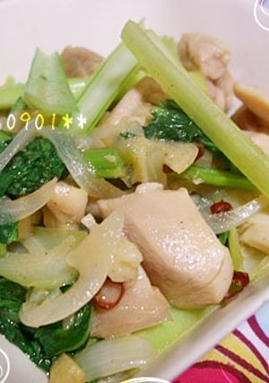 小松菜と鶏モモのペペロンチーノ炒め-レシピのメイン写真