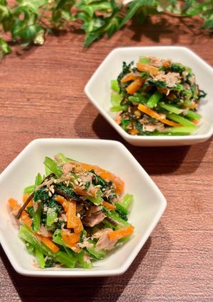 【副菜】栄養たっぷりツナと小松菜のごま塩昆布和え-レシピのメイン写真
