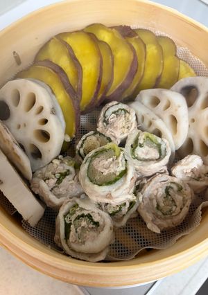 秋野菜＆豚バラ野菜巻きのせいろ蒸し-レシピのメイン写真