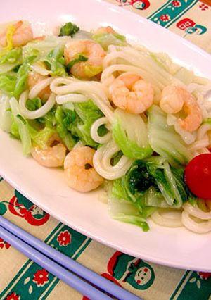 塩味で★白菜とえびのシンプル蒸しうどん-レシピのメイン写真